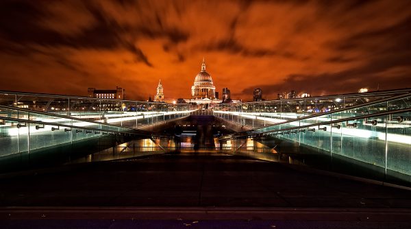 St Paul’s Cathedral and Millennium Bridge at Night Poster