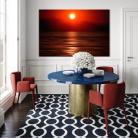 Red Sun Rise and Mountains Poster