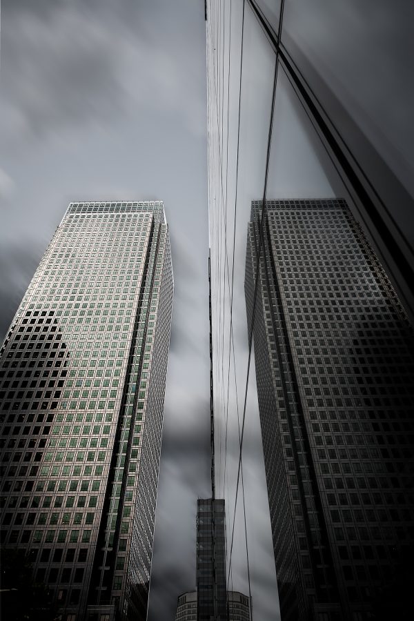 Reflections of Power: Canary Wharf Geometry Poster